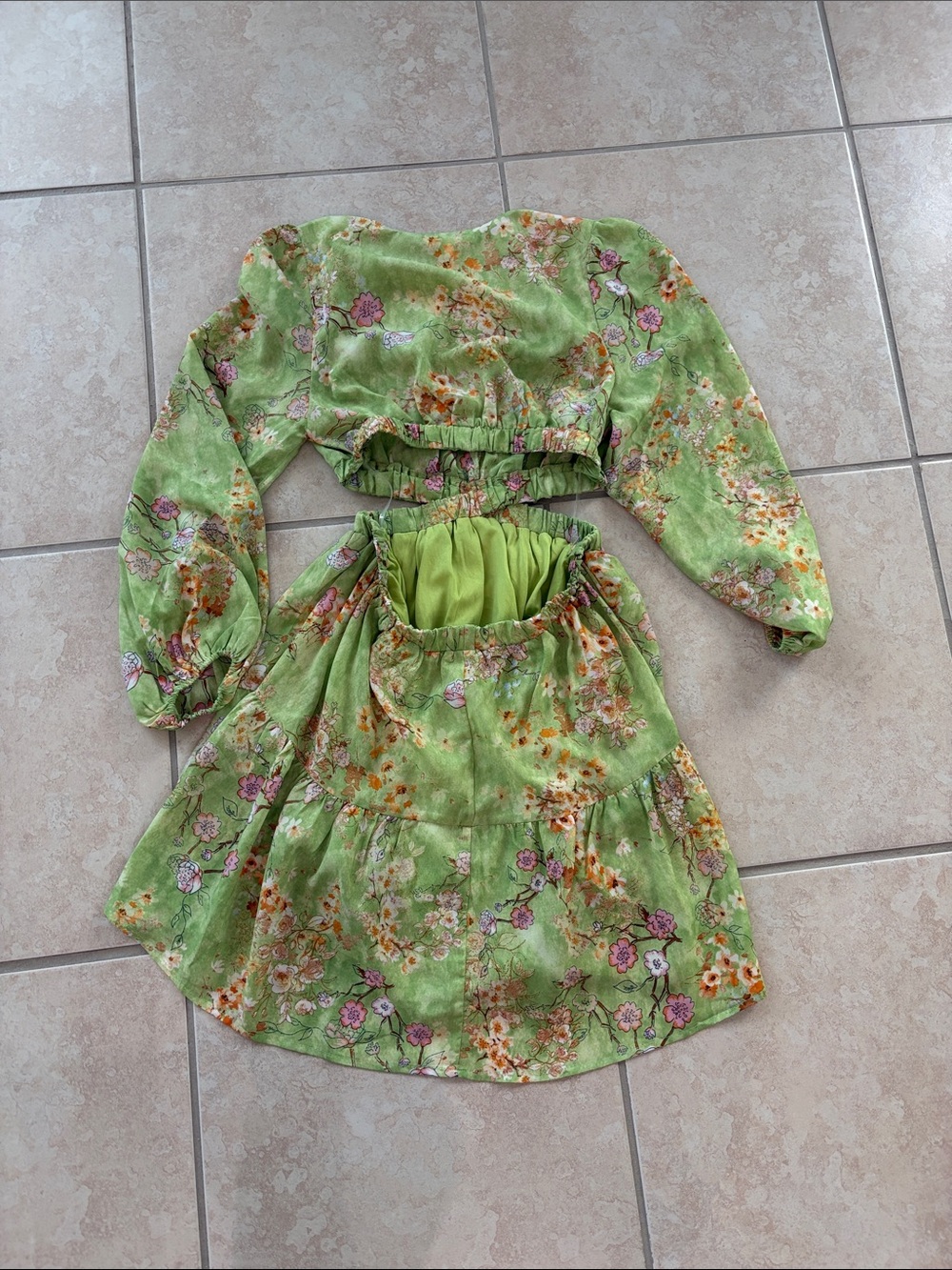 NWT Green Floral Cutout Mini Dress - Picture 2 of 2